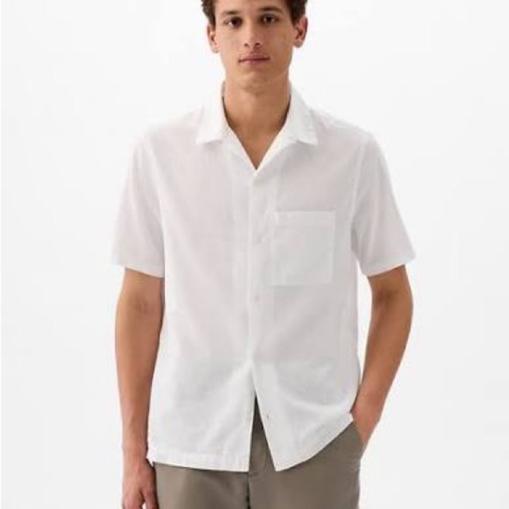 Classic gap linen cotton button down up Men's Shirt short sleeve collared M top